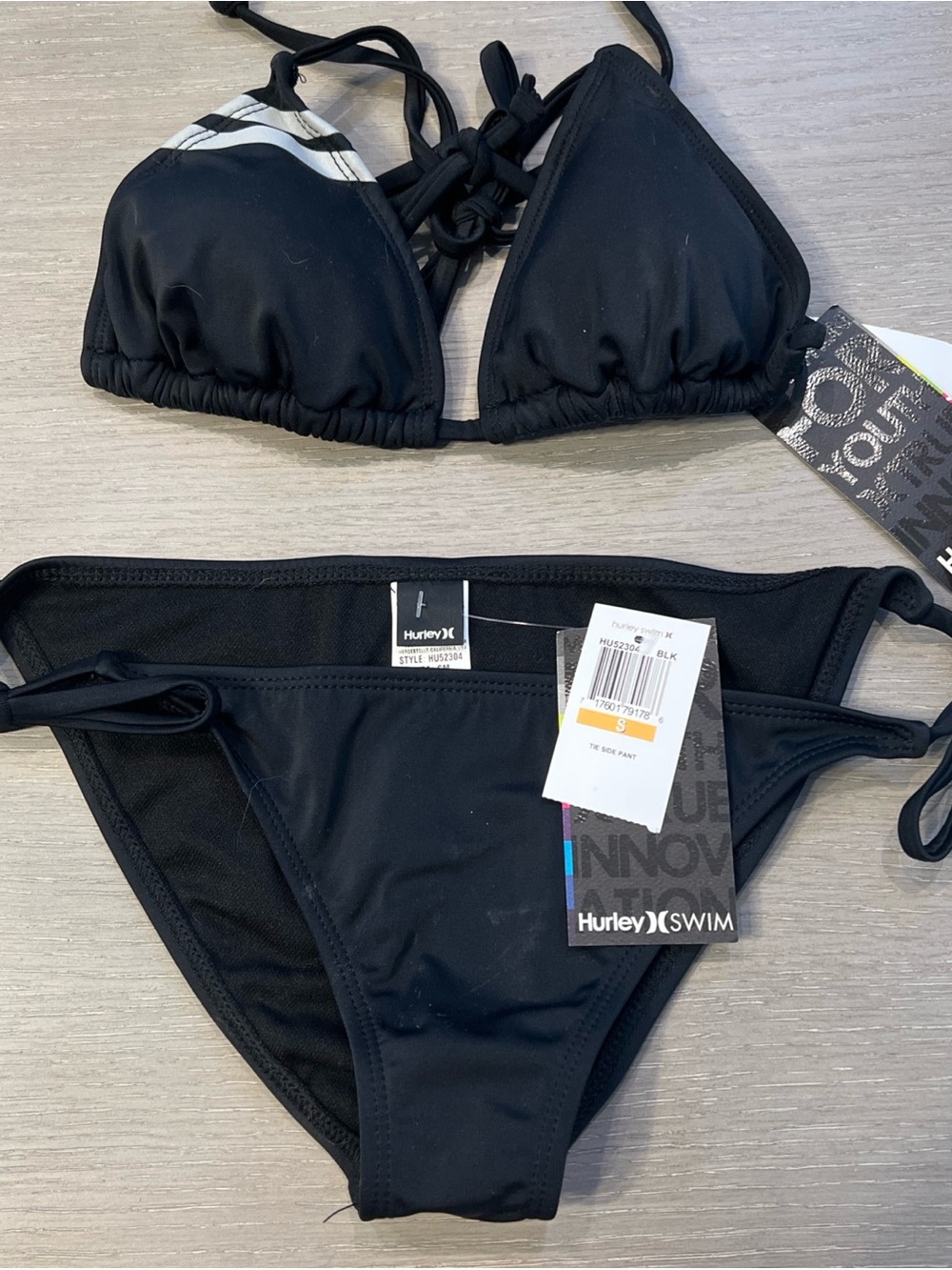 NEW Hurley Women's Black 2 Piece Bikini Swimsuit Bathing Suit Top Sz M Bottom S